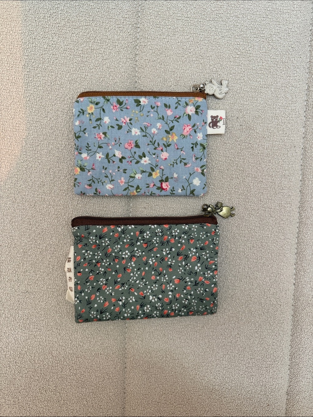 Handmade Floral Zip Pouch - Blue and Green - Charming Floral Essentials Case